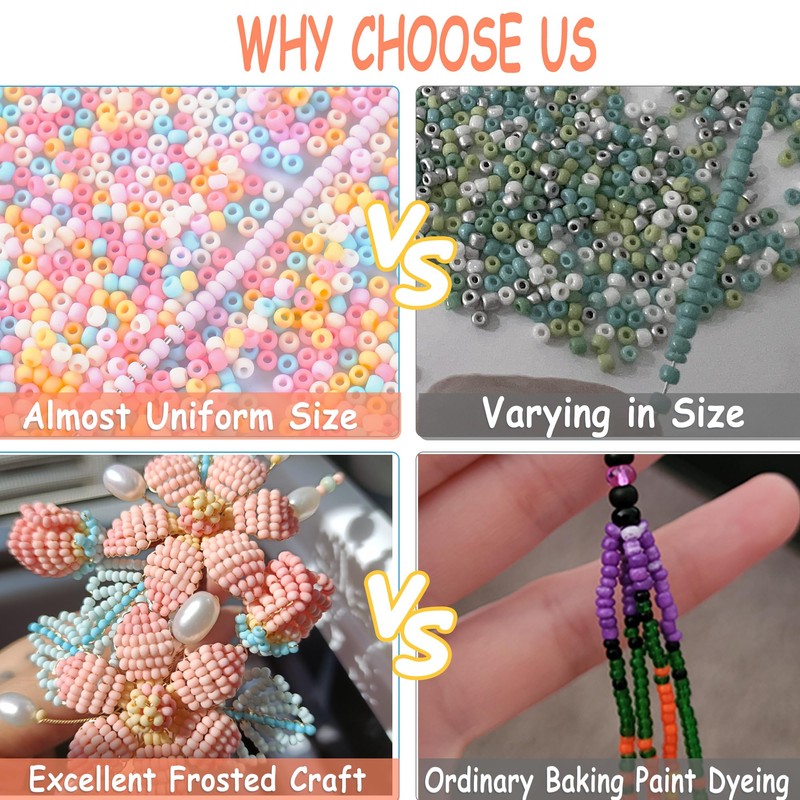 Pastel Glass Seed Beads for Jewelry Making, 13000Pcs 2mm Small