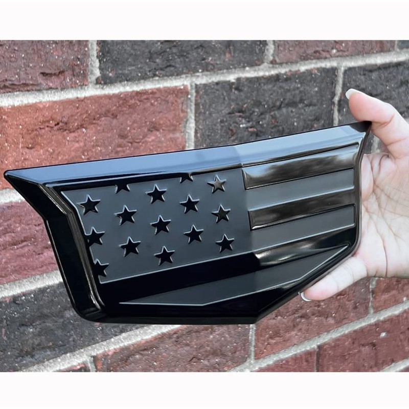 American Black Flag Aluminum Overlay Grill Front Taigate Emblems Set