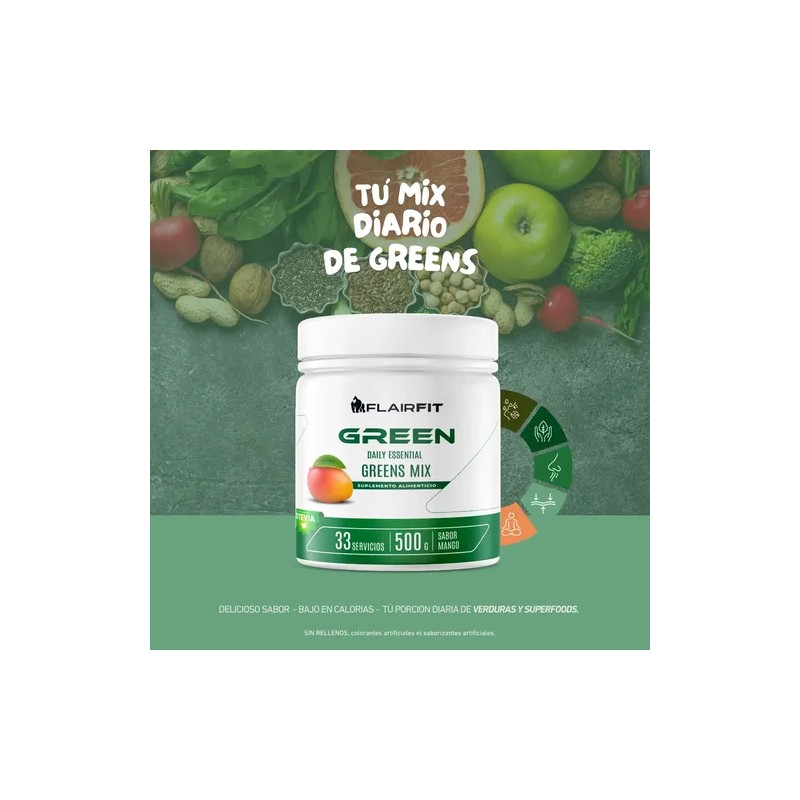 Suplemento Nutricional Flairfit Daily Green Mix en Polvo de Mango,