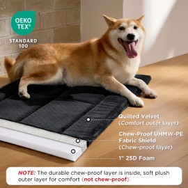 Bedsure Indestructible Dog Beds Large Sized Dog Machine Washable Chew Proof Pet Crate Pad Durable Kennel Pad for Aggressive Chewers, Black