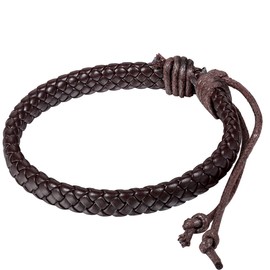 JewelryWe Classic Mens Brown Braided Leather Bracelet Wristband Unisex Wrap Bracelet Fits 8" - 11" (with Gift Bag)