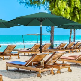 Yaheetech Patio Umbrella, 10FT Outdoor Table Umbrella Market Umbrella with Push Button Tilt and Crank & Sturdy Ribs, Yard Umbrella for Garden, Deck, Backyard, Pool, Dark Green