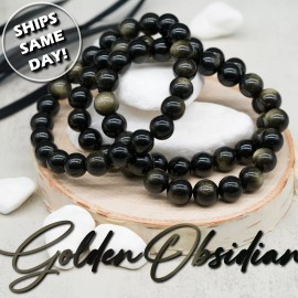Coffman Collection Golden Obsidian Crystal Bracelet Healing Protection Black Gold Jewelry