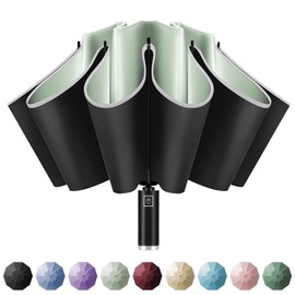 Yoobure Inverted Travel Umbrella, Automatic Umbrellas for Rain, Windproof Compact Umbrella with Reflective Stripe, Folding Sun Umbrella UV Umbrella, Portable Large Umbrella for Backpack, Lightweight