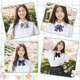 [Moerstar] 制服リボン スクールリボン セーラー服 蝶結び 蝶ネクタイ JK制服 女子 学生 可愛い 調整可能 チェック柄 格子柄 学校 通学 コスプレリボン 多色 紫 赤 水色 (ライトグリーン)