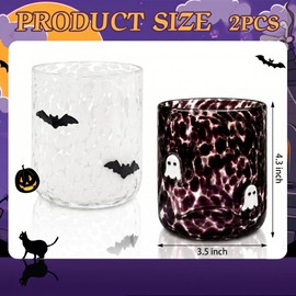 Mrnsta 2 Pcs Halloween Icon Glass Cups - 16oz Ghost & Bat Icon Juice Glass Old Fashioned Hand Blown Cute Drinking Cups, Drinkware Gift Set for Party Decoration & Lovely Friends