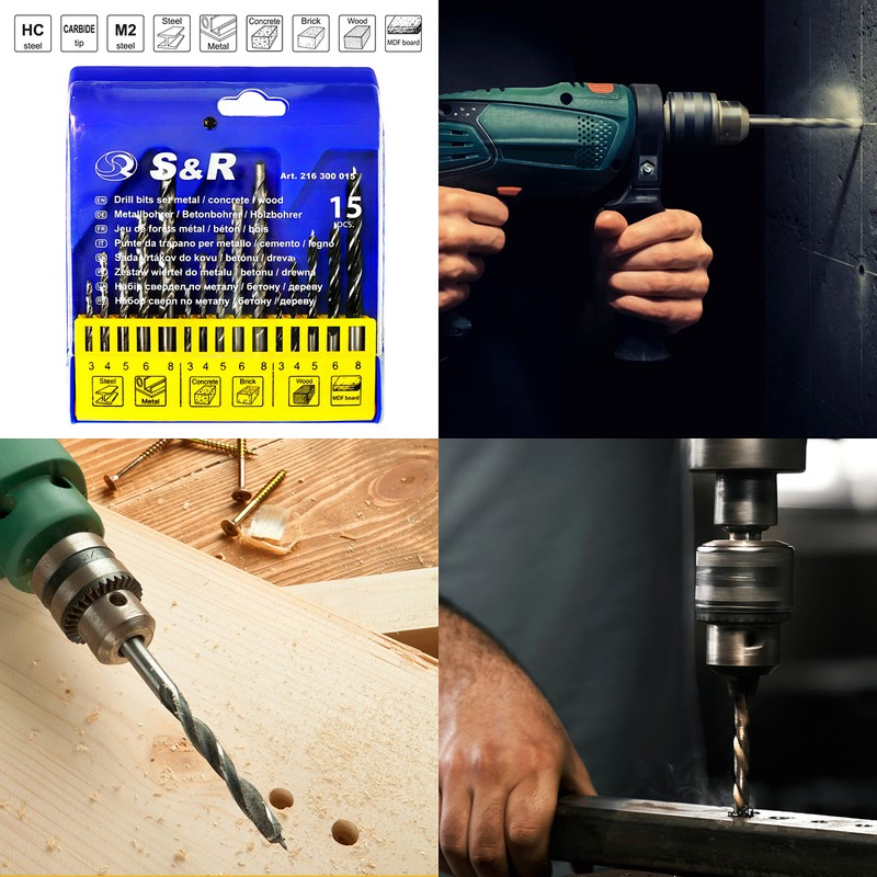 S&R drill bit set, 15-piece, 23 pieces, in plastic box