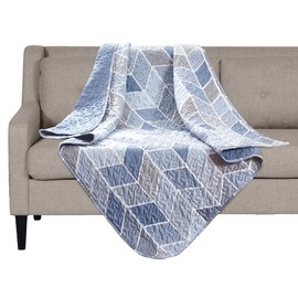 SLPR Heather Quilted Throw Blanket - 50" x 60" | Cream and Blue Chevron Lap Quilt for Couch and Bed