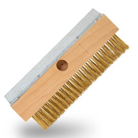 ECENCE Wire brush with brass crimped wire bristles for cleaning pizza ovens, wood-burning ovens, smoke ovens, hand brush for removing soot or dirt, brass wire brush with scraper