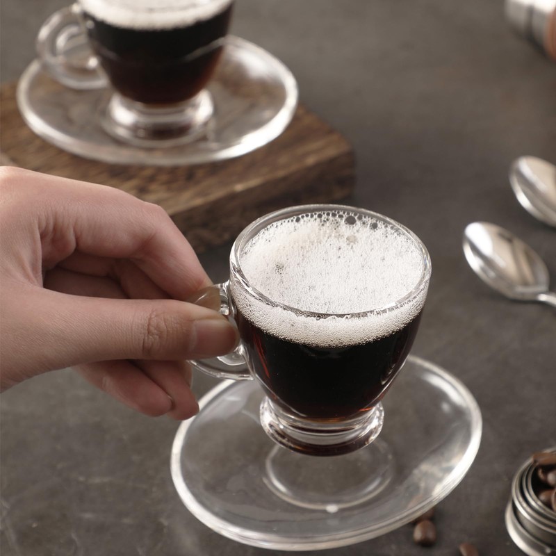 GURUDAR Espresso Cups with Saucers and Spoons Set of 6,