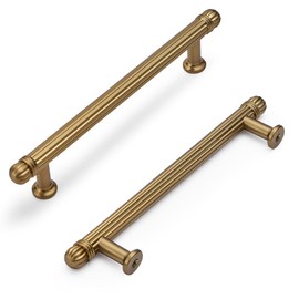 HARPOON 6 Pack Kitchen Cabinet Handles,Vintage Cabinet Bar Pulls,Drawer Handles Classic Home Hardware,5 inch Hole Center Champagne Gold
