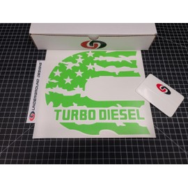 Turbo Diesel C Window Decal 10" American Flag Truck Stickers Fits I6 5.9L 6.7L Ram 2500 3500 (Lime Green)