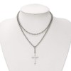 Real Stainless Steel Cross Crystal Two Bead Chain Necklace -