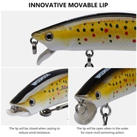 BASSROCK Minnow Swimbait Bass Trout Fishing Lure with Movable Lip Hard Bait 3.5” 1/2oz