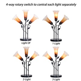 Bieye L10788 Lily Flower Tiffany Blown Glass Table Lamp with 2 USB Ports 3 Lights Rotary Switch and In-line Switch for Living Room Bedside Home Decoration, 15 inches Wide, 18.5 inches Tall