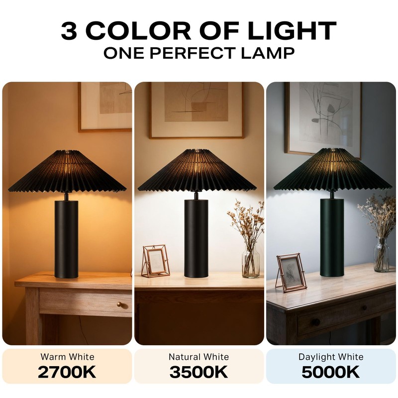 YJSQOEOE Modern Table Lamp with Pleated Lampshade and Cylindrical Base,