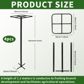 HEYTIMI 4 Pcs Adjustable Metal Dragon Fruit Plant Trellis 12" x 12" x 50" Durable Vertical Support Tower Plant Cage for Gardening Climbing Plants Trees Cactus Outdoor Garden, Installation Required
