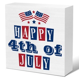 4th of July Decor - Independence Day Decorations Patriotic Wooden Decorative Sign Rustic Home Decor 5 x 5 Inches