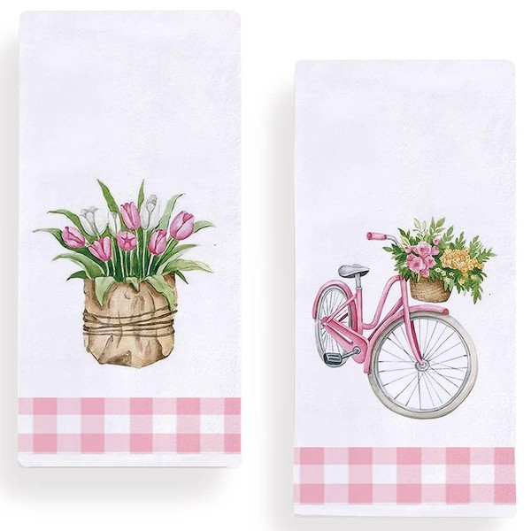Secarond Watercolor Spring Flower Bicycle Kitchen Dish Towel 18 x