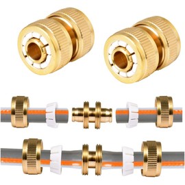 iBamso Brass Hose Repair Connector, Garden Hose End Quick Connector, for 1/2 inch Hose Pipe Quick Fix Extend Connector, Expandable Stretch Fittings Tap Adaptors Connectors 2Pack
