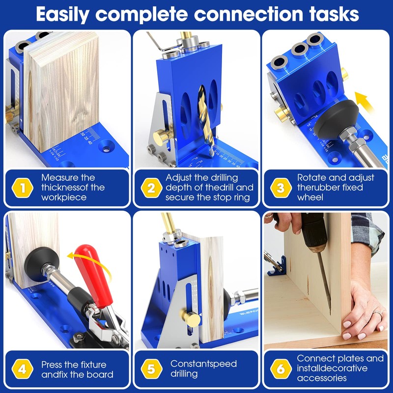 BLEKOO Upgraded Pocket Hole Jig Tool Kit, Pocket Hole Drill