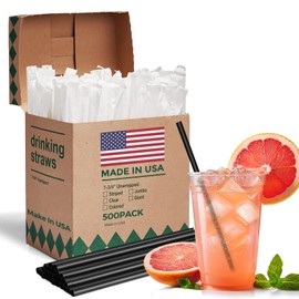 12000 PCS Individually Wrapped Black Plastic Straws, 7.75'' Long, 0.24'' Diameter Disposable Drinking Straws [Made in USA]