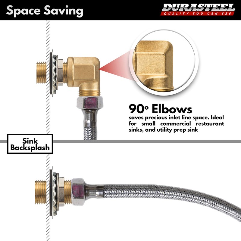 DuraSteel Wall Mount Faucet 90-Degree Elbow - Commercial Kitchen No