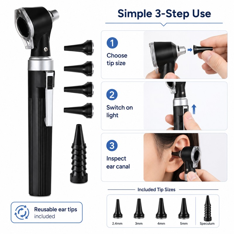 Ear Inspection Otoscope with LED Light – 3X Magnification Pocket