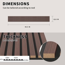 POHARE Wood Slat Wall Panels, 2 Pack Accent Decorative Acoustic Wood Slats for Wall and Ceilings, Acoustic Panels for Interior Wall Décor on Felt Back Board, Walnut, 8 x 1 ft