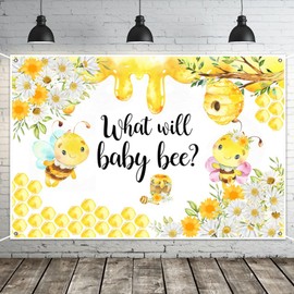 AOFOTO Honeycomb Bee Gender Reveal Backdrop What Will Baby Bee Honeycomb Honey Floral Printed Photography Background Newborn Baby Shower Banner Portrait Photo Studio Props 8x6ft