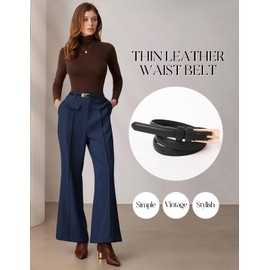 GRACE KARIN Women Skinny Leather Belts PU Leather Belt Thin Waist Belt for Jeans Dress with Gold Buckle