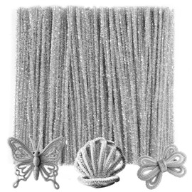 Caydo 200 Pieces Glitter Silver Pipe Cleaners，Thick Fluffy Chenille Stems, Pipe Cleaner Crafts for Arts & Crafts, Perfect for Making Animals, Flowers, and Festive Decorations