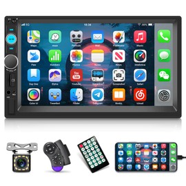 Double Din Car Stereo with Reverse Camera 7 inch Touch Screen 2 Din Car Radio Support Mirror Link Bluetooth SWC FM AUX-in TF Card + Remote Control