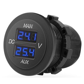 MNJ Motor LED Digital Double Voltmeter, DC 12-24V Dual Voltage Meter, Round Panel Voltmeter Voltage Monitor, Car Digital Voltmeter Car Voltage Gauge for Car Pickup RV Truck Dual Battery Pack - Blue