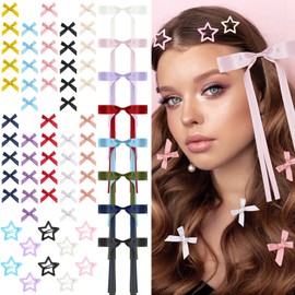 CraftyDream 68 Pcs Y2k Hair Accessories for Women Mini Bow Cute Star Hair Clip Colorful Long Tail Ribbon Bows Barrettes Pins Metal for Hairstyle Accessory Gifts