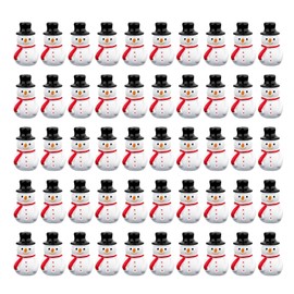50pcs Mini Resin Snowman, Miniature Christmas Snowman with Hat Mini Snowman Figures Tiny Small Snowman Figurines Mini Christmas Ornaments for Micro Landscape Home Garden Decor Decoration (Style 2)