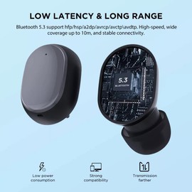 HTC True Wireless Earbuds 6 Bluetooth 5.3 in Ear Stereo Headphones Touch Control with Built-in Microphone, Noise Cancelling Earbuds 22H Playtime with Transparent Charging Case for Android and iOS