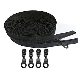 Meikeer 10Yards Bulk Zippers #5 Nylon Coil Zippers by The Yard with 20pcs Zipper Sliders for DIY Sewing Craft Bags(Black)