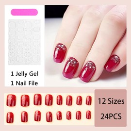 Red Glitter Square False Nails - 24pcs Full Cover Press-on with French Tips and Glue - DIY Nail Art Gift for Women and Girls