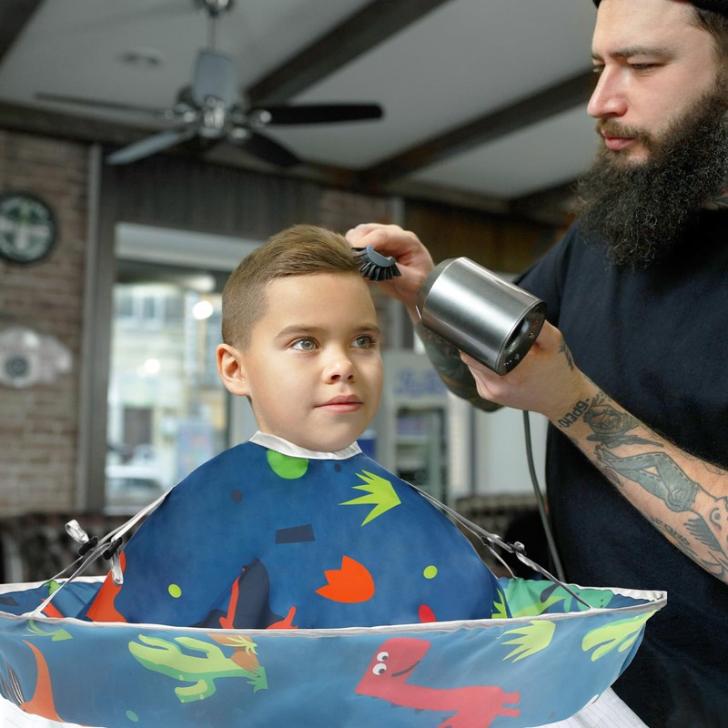 FEBSNOW Kids Hair Cutting Cape, Cartoon Prints Adjustable Haircut Cape