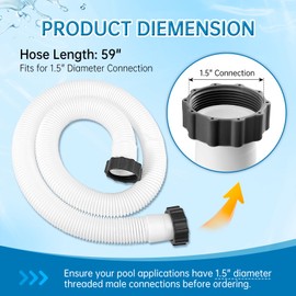 29060E In tex Pool Hoses for Above Ground Pools 1.5'' Pool Pump Hose 59'' for Cole man Pool Hose Replacement Sand Filter Hose for Saltwater Systems Pool Hose 2 Pack, 1,500 Higher GPH