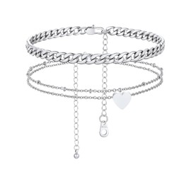 ChainsProMax Plus Size Ankle Bracelet Cuban Link Anklets Stainless Steel Anklets for Women Waterproof Anklet Set Womens Heart Anklets Jewelry
