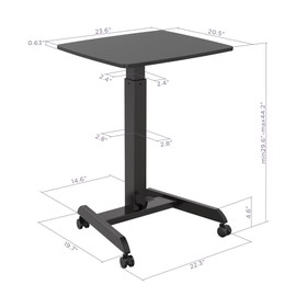 Kantek Mobile Sit Stand Laptop Cart, Adjustable Height (29"-49"), Rolling Laptop Computer Workstation 23.6" x 20.5", Foot Pedal Control, Steel Frame, Black