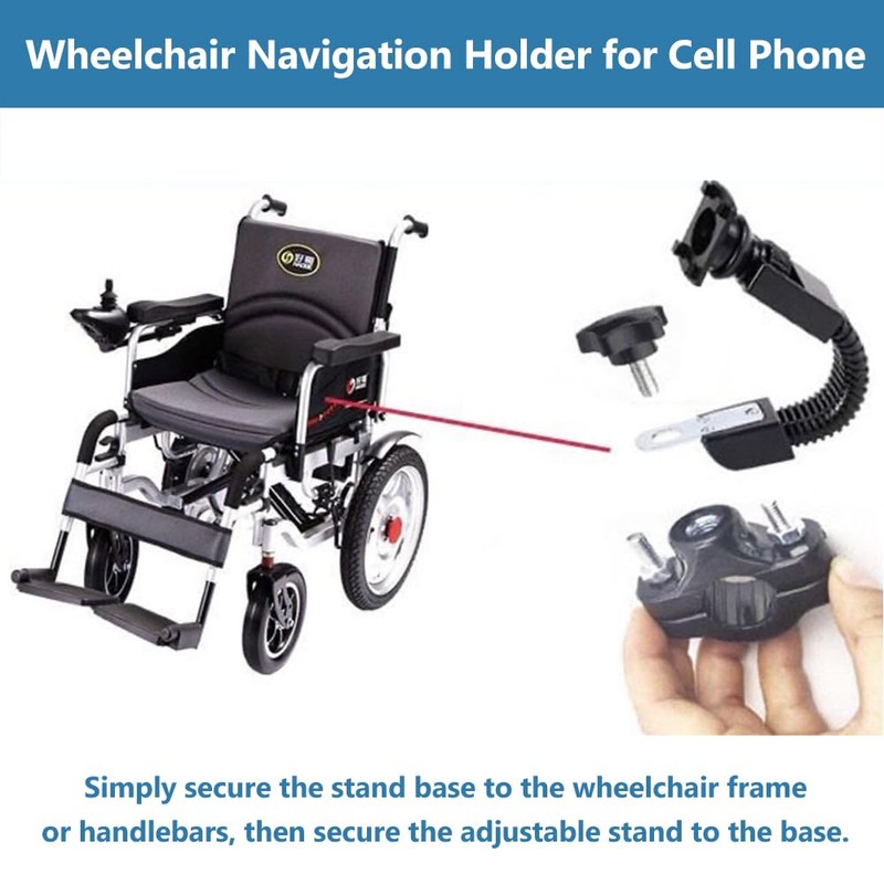 Wheelchair Navigation Holder for Cell Phone, 360°Adjustable Mobile Phone Bracket