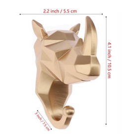 Kepfire Animal Hook Wall Mounted Coat Scarf Bag Key Cap Robes Holder Rack Creative Gift Resin Rhino Head Crafts Gold Decoration for Living Room Bedroom Cloakroom