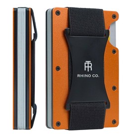 RHINO CO. Minimalist Metal Wallet RFID-Blocking Credit Card Holder with Cash Strap- Slim, Secure, Small and Stylish (Burnt Orange)