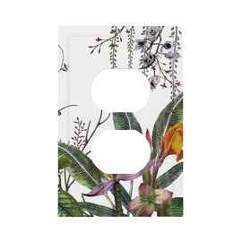 Green Tropical Leaves Floral Flower 1 Gang Duplex Light Switch Cover Decorative Outlet Covers Wall Plate Electrical Faceplate Receptacle Home Switchplate for Bathroom Kitchen Decor