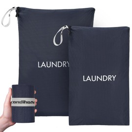 Travel Laundry Bag Foldable Washable Waterproof Wet Bathing Suit Travel Workout Dry Bag for Gym Dirty Clothes Swimming Yoga(2 Pcs Large+Small) - Color: Navy blue