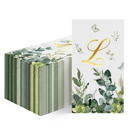 Horaldaily 100 Spring Disposable Paper Decorative Guest Napkins, Watercolor Eucalyptus Monogram Gold Foil Letter L for Party Bathroom Wedding Birthday Baby Shower