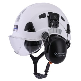 Safety Helmet Hard Hat with Visor and Hearing Protection , LOHASTAR Vented ANSI Z89.1 Approved Work Helmet for Forestry Chainsaw Arborist Logging Helmet(White+Clear Visor+Earmuff)